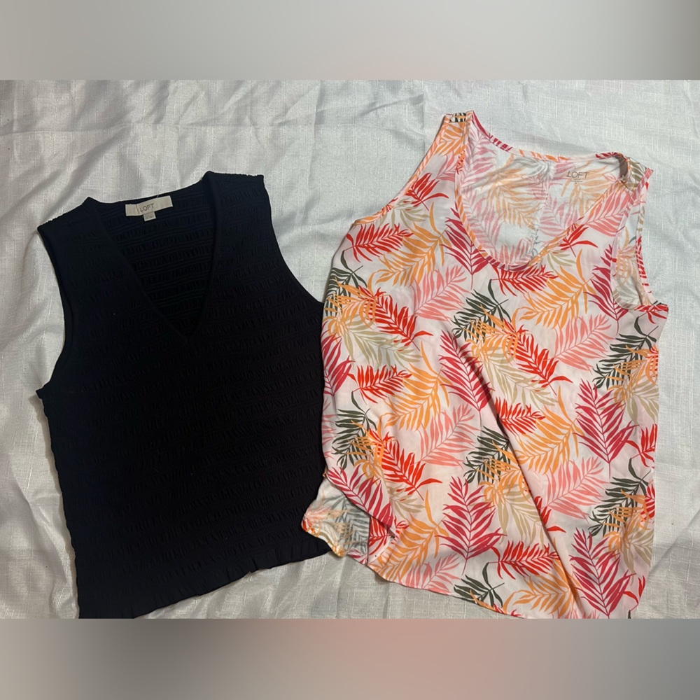 LOFT Black and Tropical Leaf Tank Tops